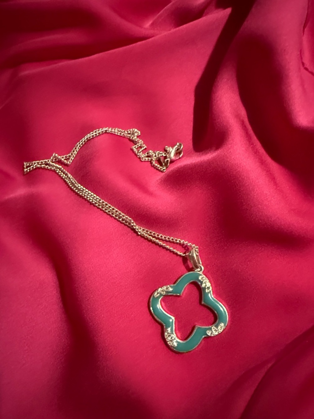 Silver Necklace with Turquoise Clover Pendant